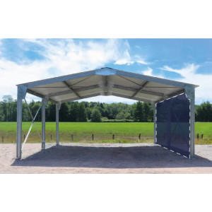 https://www.techni-contact.site/ressources/images/produits/merchandising/abri-bi-pente-en-kit-8x10x3-35m-bardage-1-long-pan-15744372-1.jpg - Notre carport en kit de 40m² vous permet de stocker et protéger aisément, véhicules et matériel. Doté d'une structure en acier galvanisée à chaud et d'une couverture en tôles laquées 5 ondes renforcées