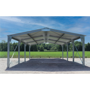 https://www.techni-contact.site/ressources/images/produits/merchandising/abri-bi-pente-en-kit-8x15x3-35m-97295833-1.jpg - D’une surface de 120m², ce carport métallique est idéal pour la protection de vos véhicules et/ou outils.