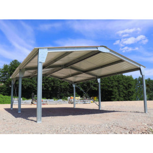 Abri bi-pente en kit - 8x10x3,35m - 80m² - D’une surface de 80m², ce carport galvanisé de grandes dimensions, vous offre tout l’espace nécessaire pour la protection de vos véhicules.