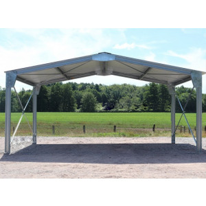 Abri bi-pente en kit - 8x5x3,35m - 40m² - Stockez et protégez votre matériel grâce à ce carport en kit couvert de tôles laquées 5 ondes renforcées 1er choix. Abri bi-pente en kit 100% galvanisé. Livré rapidement et simple à monter !