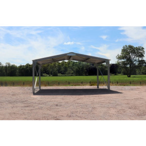 Abri en kit bi-pente - 6x5x3,35m - 30m² - Ce carport bi-pente 100% galvanisé à chaud et couvert de tôles laquées 5 ondes renforcées 1er choix, est idéal pour abriter et protéger votre véhicule et matériels extérieurs pendant de longues années.