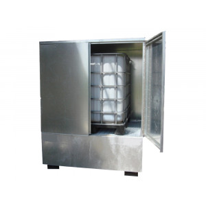 https://www.techni-contact.site/ressources/images/produits/merchandising/abri-de-stockage-en-acier-galvanise-a-chaud-pour-1-ibc-23932182-1.jpg - Abri de stockage avec rétention (capacité 1000 litres) et avec portes et serrure