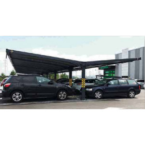 Abri drive sur mesure pour parking supermarché - Structure métallique, auvent en toile textile