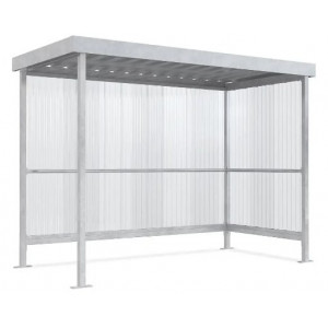 https://www.techni-contact.site/ressources/images/produits/merchandising/abri-fumeurs-3-m-15547721-1.jpg - L x H x P : 2960 x 2360 x 1580 mm - Toit en acier galvanisé - Parois arrière et latérales en PVC
