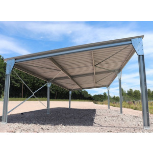 Abri métallique mono-pente en kit - 5,4x10x3m - 54m² - Avec son toit simple pente en tôles laquées 5 ondes renforcées, ce carport voiture de 54 m² vous offre l’espace idéal pour la protection de votre véhicule des agressions extérieures (intempéries, humidité, pluie). 