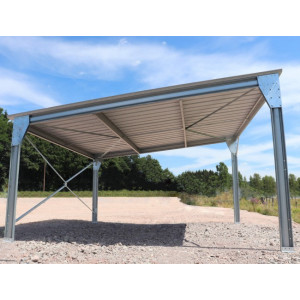 Abri métallique mono-pente en kit - 5,4x5x3m - 27m² - Ce carport couvert de tôles laquées 5 ondes renforcées 1er choix est idéal pour abriter et protéger votre véhicule. Abri monopente100% galvanisé. Livré rapidement et simple à monter !