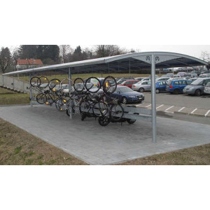 Abri vélo à Toiture modulaire - Portée : 5,50 m - Hauteur des poteaux : jusqu'à 4 m