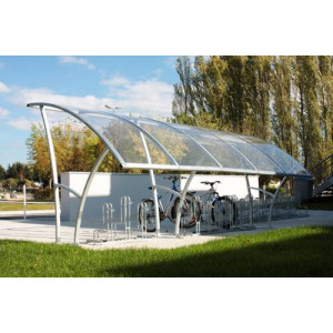 https://www.techni-contact.site/ressources/images/produits/merchandising/abri-velo-et-moto-metallique-a-toiture-arrondie-47237623-1.jpg - Toiture habillée en PMMA (type Plexi) 4 mm transparent.
