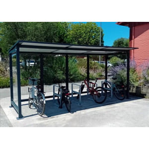 https://www.techni-contact.site/ressources/images/produits/merchandising/abri-velo-ouvert-a-toiture-plate-en-acier-galvanise-capacite-8-velos-eligible-au-programme-alveole-23431277-1.jpg - Capacité à partir de 6 vélos - Programme Alvéole + - Acier galvanisé thermolaqué