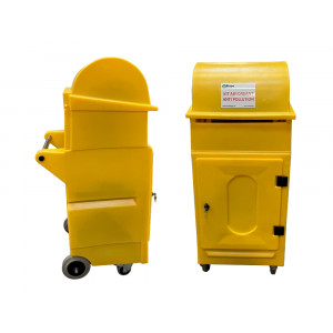 https://www.techni-contact.site/ressources/images/produits/merchandising/absorbant-pour-hydrocarbures-130-l-kit-d-intervention-armoire-pe-12672548-1.jpg - Armoire mobile avec dévidoir pour rouleau absorbant et espace de rangement contenant des absorbants pour hydrocarbures et des équipements EPI pour nettoyer les déversements accidentels de produits polluants.