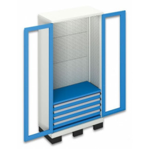 Armoire a tiroirs portes plexiglas sur base de levage - Charge admissible de 150 kg/tablette