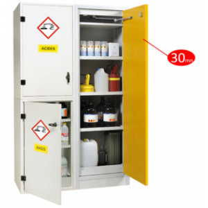 Armoire avec module coupe-feu 30 mn pour produits : corrosifs et inflammables - Combiné pour le stockage de produits multiples : Corrosifs et inflammables - Armoire de 3 modules