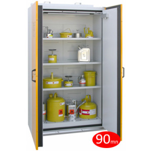 Armoire de sécurité pour stockage de produits inflammables - 2 portes - Armoire coupe-feu 90 mn - Dim. 193 ht x 140 larg x 60 prof cm - Volume de stockage conseillé : 260 L