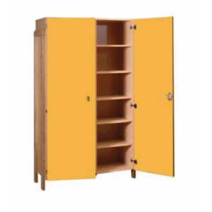 Armoire scolaire 2 portes  - 6 rangement - Caisse mélaminé - Piétement en hêtre massif