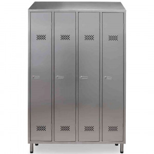 https://www.techni-contact.site/ressources/images/produits/merchandising/armoire-vestiaire-metal-4-places-62714452-1.jpg - Dimensions (L x P x H) : 1200 x 400 x 2000 mm - 4 portes battantes - En acier inoxydable