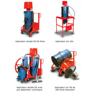 Aspirateur industriel pneumatique - Simple ou double fût -  Sur silo ou sur fût