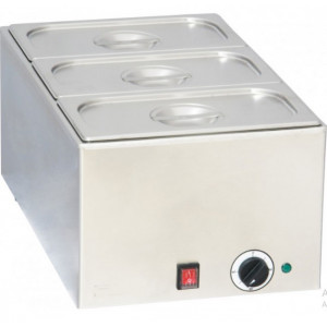 Bain marie électrique 3 bacs GN avec couvercle - Thermostat avec 5 niveaux de température 0°C à 90°C