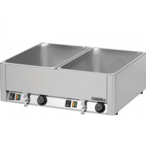 Bain marie électrique double à 2 robinets de vidange - Capacité 2 bacs GN 1/1 - 150 mm de profondeur