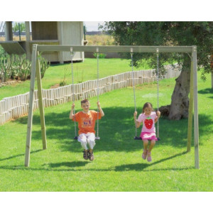 Balançoire en bois 2 sièges pour enfants - Dimensions (L x P x H): 150 x 290 x 210 cm