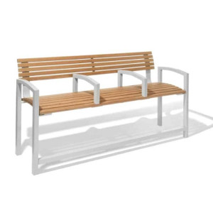 Banc public en bois et acier avec repose-pieds - 2 ou 4 accoudoirs