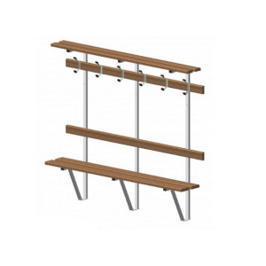 Bancs muraux complets - Bois Exotique ou Sapin - Assise + Dossier + Porte patères + Porte paquets - 1 fixation au mur + 1 fixation au sol