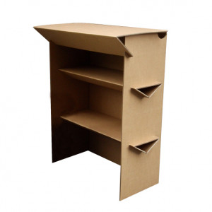 Banque étagère d'accueil en carton - 2 Tablettes de 32,5 x 75 cm - Plateau supérieur : 50 x 90 cm