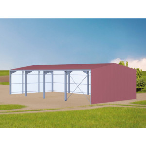 Bâtiment galvanisé avec structure + couverture - Bardage 3 côtés - 12,6x24x5m - 300m² - Ce bâtiment bi-pente en kit de 300m² est muni d'une structure en PRS Acier Haute Résistance et galvanisée à chaud ainsi qu'une toiture en tôles 5 ondes renforcées. Protégez votre matériel durablement grâce à son bardage sur 3 côtés (2 pignons + 1 long pan