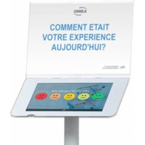 Borne de satisfaction tablette - sur pied, personnalisable, questions smiley, QCM, à texte libre