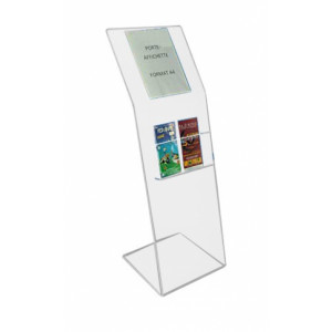Borne présentoir brochure plexiglas - Plexiglas épaisseur : 8 mm - Dimensions base : 31/35 cm - Hauteur: 107 cm