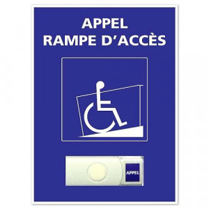 Bouton de sonnette PMR a image fauteuil roulant - Dimensions du panneau 150 x 210 x 1.5 mm