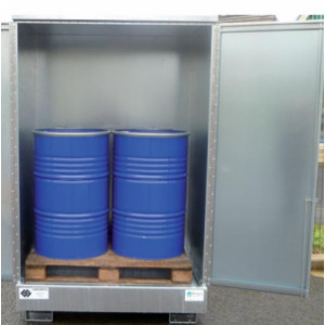 Box de stockage 2 fûts en acier galvanisé - Portes avec serrure - Capacités : 220 - 440 L - Stockage en extérieur - Choix dimensions