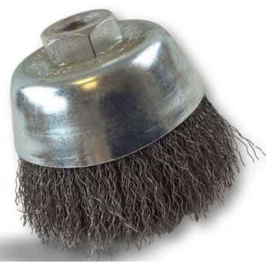 Brosse forme coupe avec alésage Fil ondulé - Diamètres corps : de 65 à 120 mm