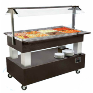 Buffet chauffant mobile avec vidange - Capacité : 4/6 - Dimensions : 1420 x 740/950 x 1370 - 2070 x 740/950 x 1370 mm