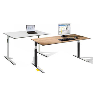 Bureau assis debout ergonomique - Piètement luge chrome brillant