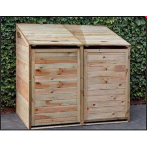 Cache conteneur double en bois - Dimensions : l140 cm x P85 cm x H135 cm