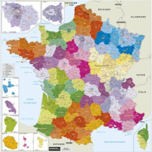 Carte de France administrative - Échelle 1/1 000 000 – Dim. (H x L) : 100×100 cm