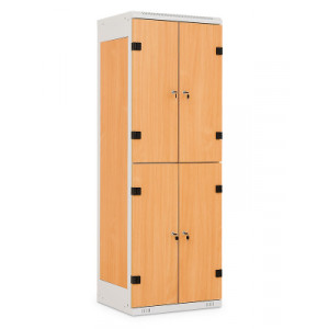 Casier vestiaire monobloc bois acier - Dimensions : 1970 x 600 x 500 - 4 étagères + 2 tubes cintres