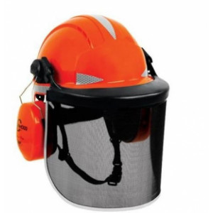 Casque forestier complet - Norme EN 397 – Visière grillagée relevable – Orange