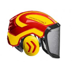 Casque intégral forestier avec visière - Norme EN 397 – Protection auditive - Rouge/Jaune