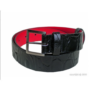 Ceinture femme en cuir façon lézard noir - Longueur: 115 x 4 cm - Cuir de vachette