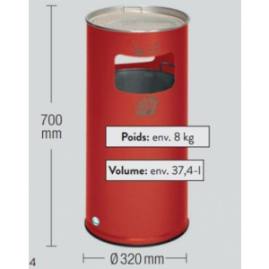 Cendrier Corbeille de ville - Capacité : 37,4 L - Dimensions : H.700 x Ø 320 mm - Poids : 8 kg