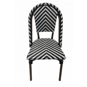 https://www.techni-contact.site/ressources/images/produits/merchandising/chaise-bistrot-en-rotin-noir-blanc-72836225-1.jpg - Dimensions ( L x P x H ) : 46 x 57 x 88 cm - Dos et assise en rotin synthétique