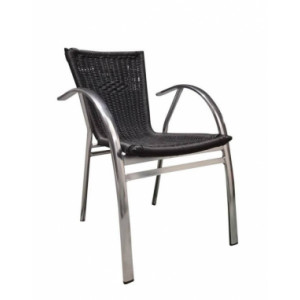 Chaise de terrasse empilable - Hauteur d'assise: 44 cm - Structure aluminium - Dos et assise : tressé noir