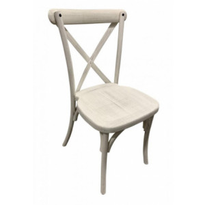 Chaise dos croisé champêtre en polypropylène - Largeur au sol : 46 cm - Dos croisé en polypropylène - Finition effet bois blanc vieilli