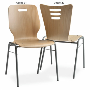 Chaise empilable coque bois - Dimensions ( H x P ) : 88 x 51 cm - Largeur : 50 ou 52 cm