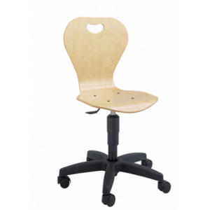 Chaise informatique coque bois - Assise réglable en hauteur de 40 à 52 mm - Coque en hêtre - Sur roulettes ou sur patins