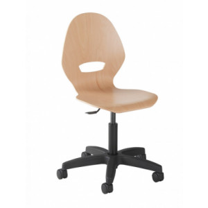 Chaise informatique coque bois - Assise réglable en hauteur de 40 à 52 mm - Coque en hêtre - Sur roulettes ou sur patins