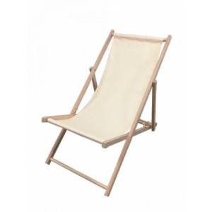Chaise longue en bois et toile - Dimensions : 125 x 54 cm – Toile polyester – Structure en bois