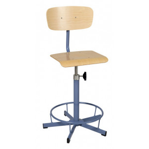 Chaise scolaire de laboratoire réglable par vis - Assise réglable de 52 à 70 cm - Assise et dossier en hêtre - Avec ou sans repose-pieds