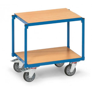 https://www.techni-contact.site/ressources/images/produits/merchandising/chariot-a-2-plateaux-en-melamine-sans-rebord-22111948-1.jpg - Charge 250 kg - 2 plateaux en mélaminé - Sans rebord - Hauteur totale : 639 mm
